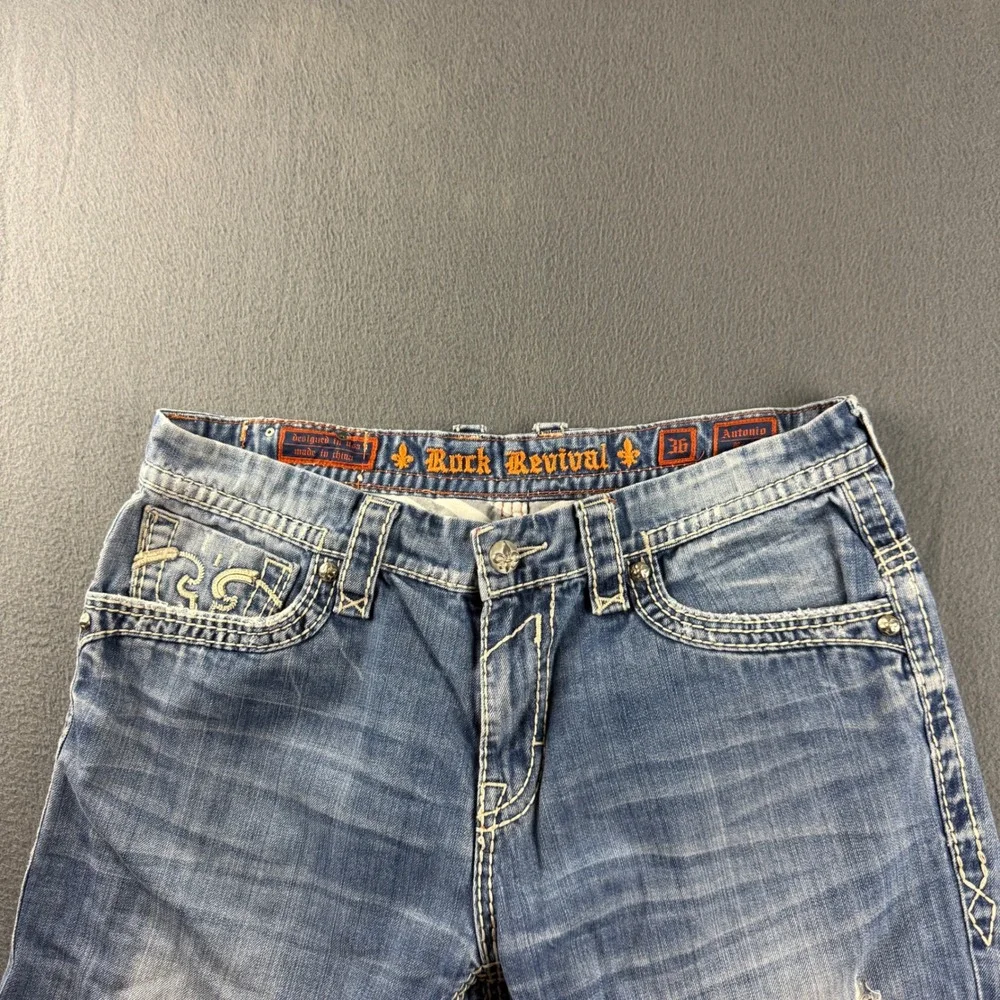 Rock Revival Antonio Jeans Men's 36 (Fits 38x36) Blue Bootcut Thick Stitch Y2K